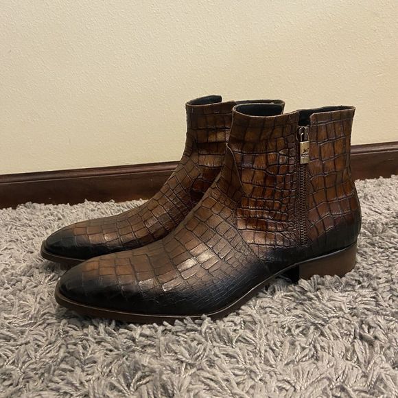 JO GHOST NWOB Croc Embossed Leather Side Zip Boots Size 46 $575.00 main image 4